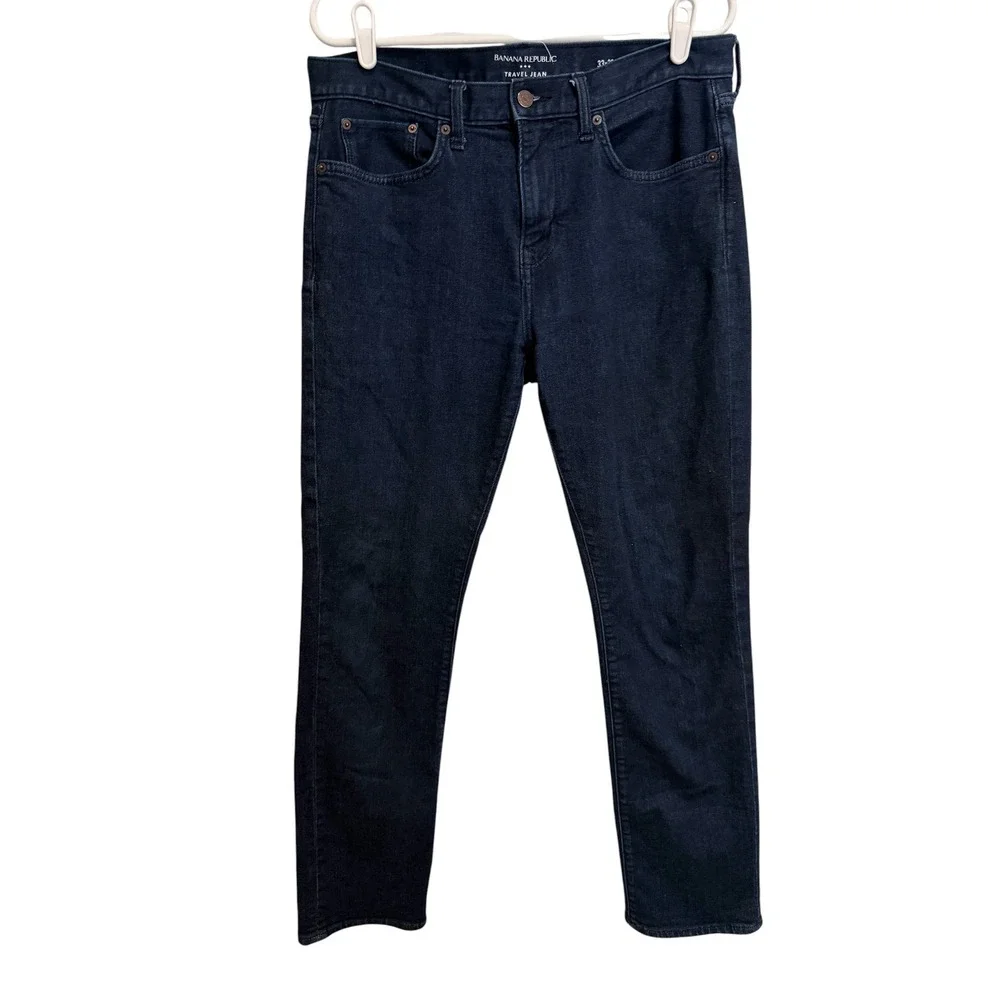 Banana Republic Mens‎ 33x32 Dark Wash Travel Jean Slim Fit Denim Pants